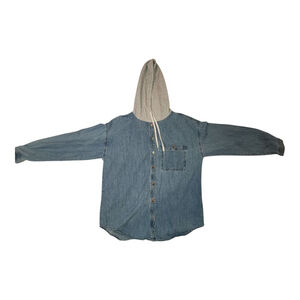 Forever 21 Denim Hoodie Shirt Jacket Blue Gray Size Medium